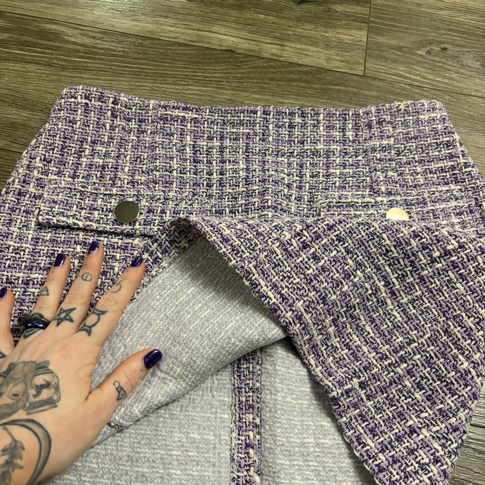 Zara Luxury-Inspired Tweed Textured Mini Skirt (Lavender/ White) Size Medium - Picture 4 of 7